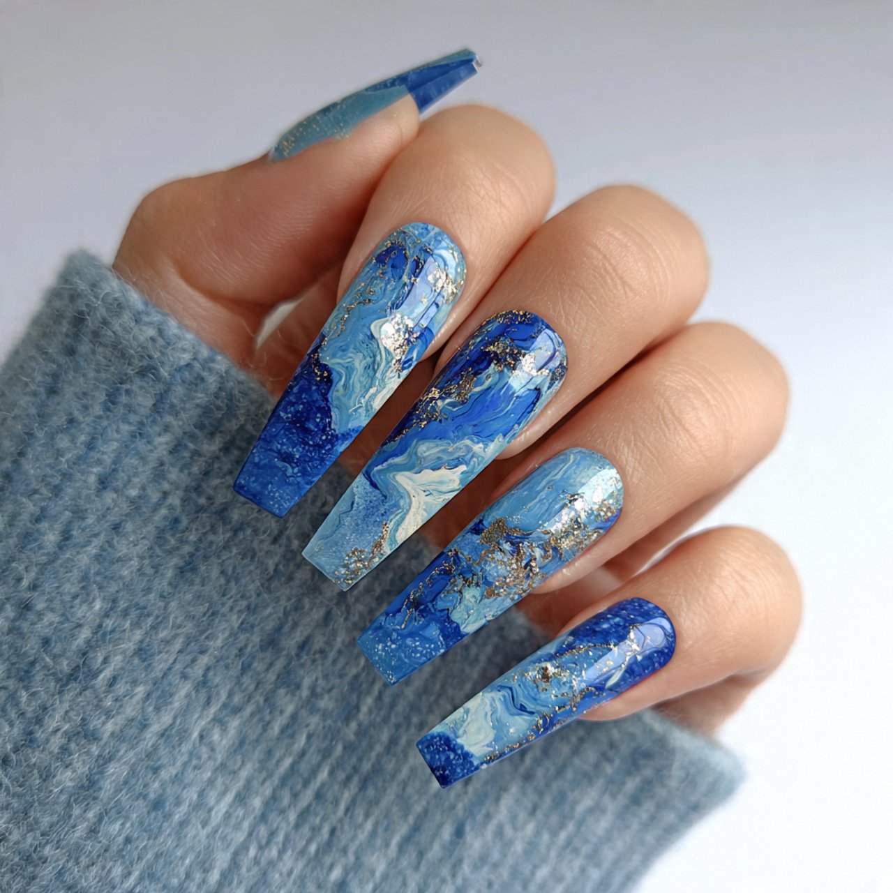 blue marble acrylic nails