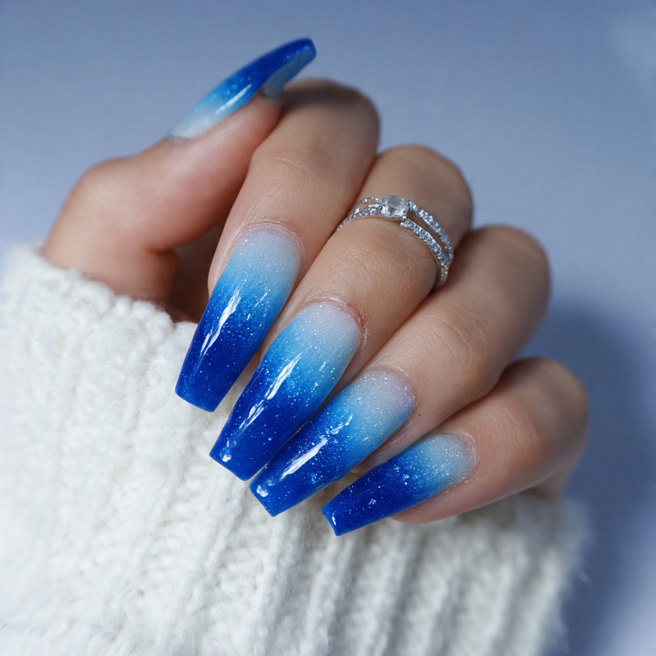 blue ombr acrylic nails
