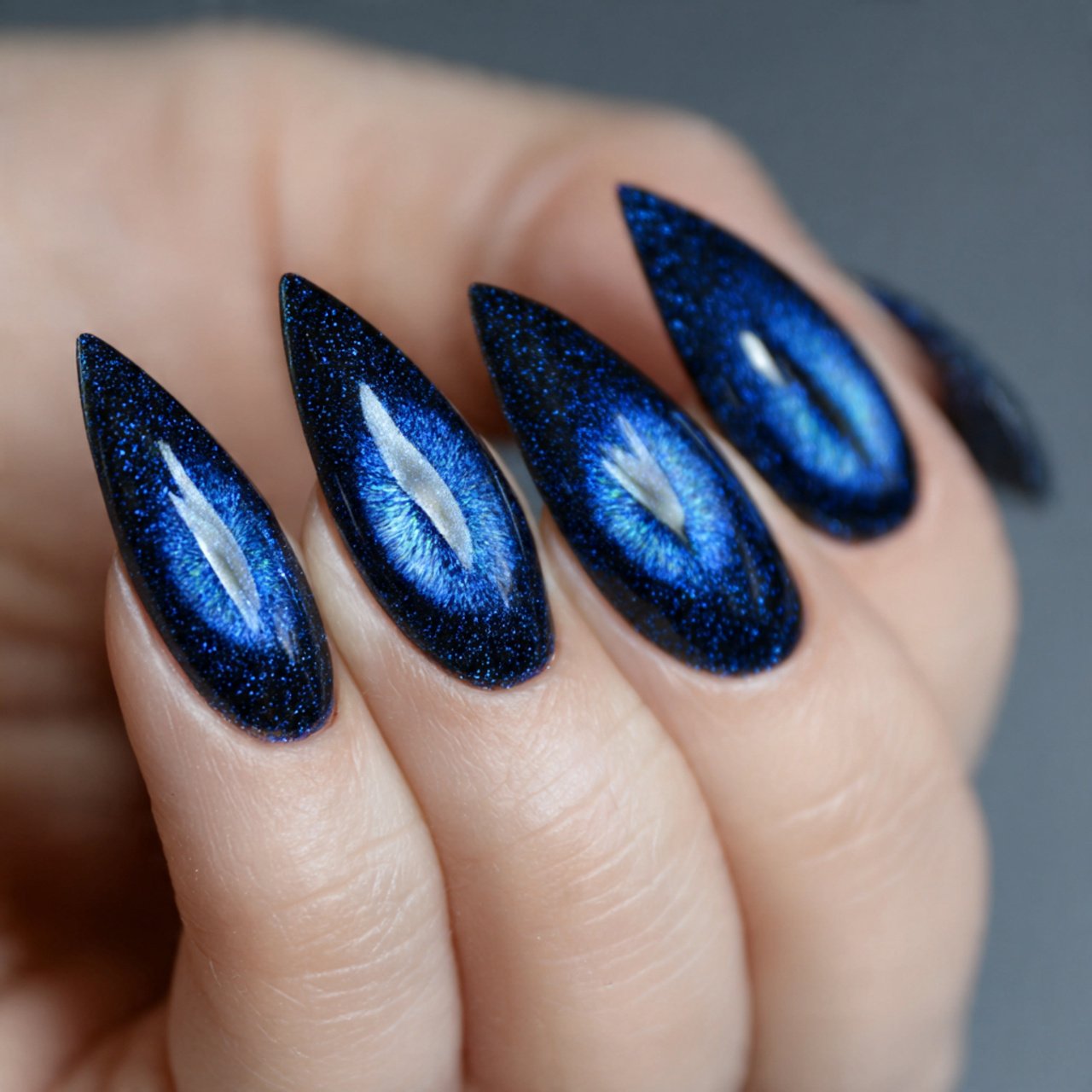 Blue Cat Eye Nails: 15 Reflective, Modern Designs That Look Salon-Luxury 11 blue velvet cat eye nails
