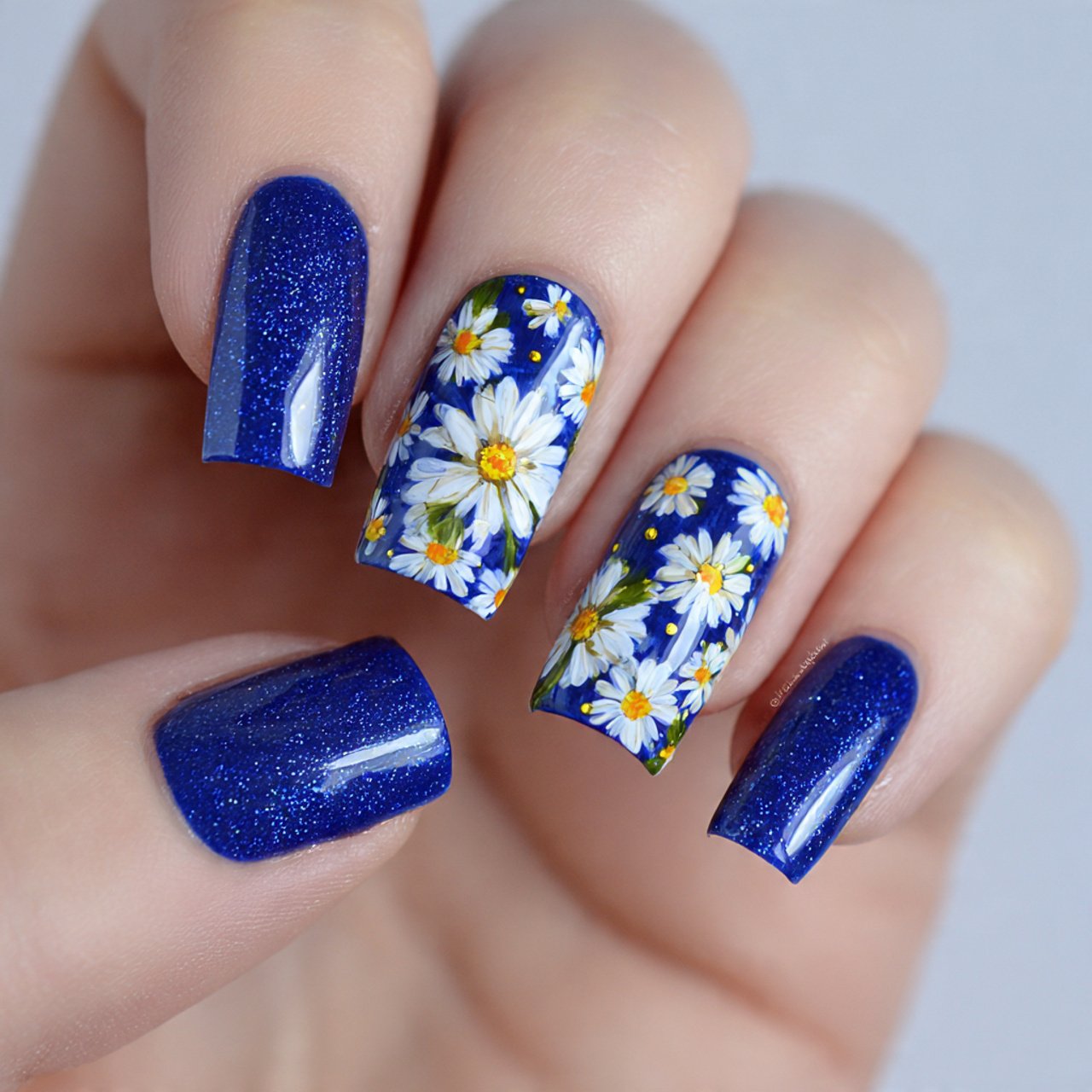 blueberry and daisy nails