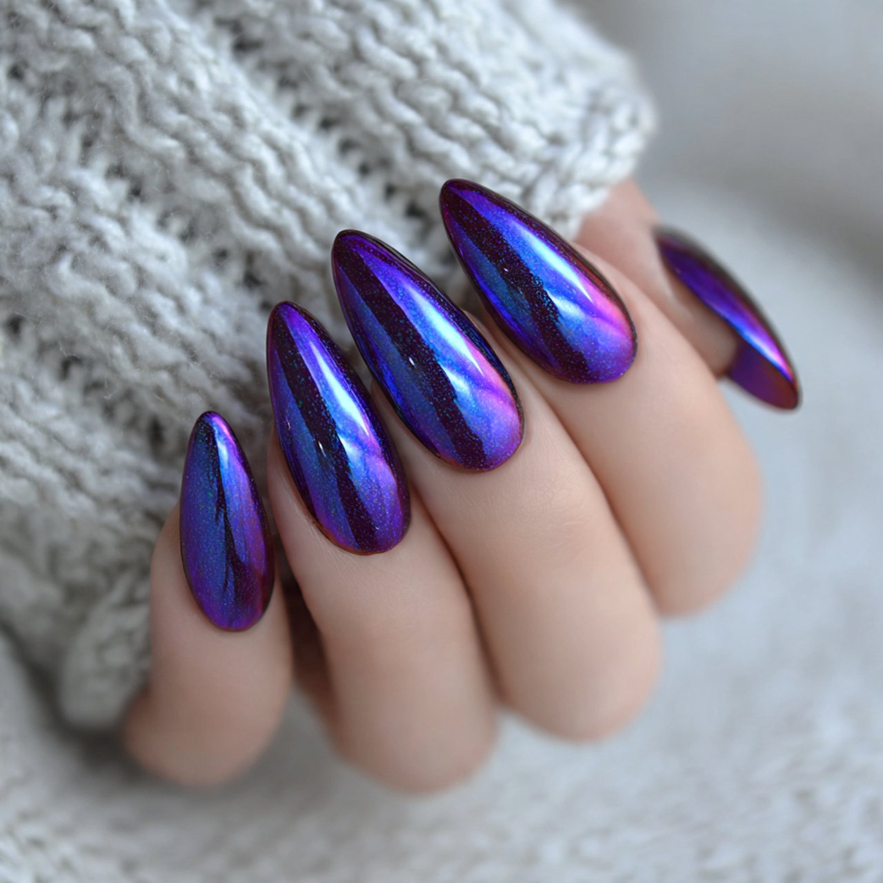 blueberry chrome glaze nails