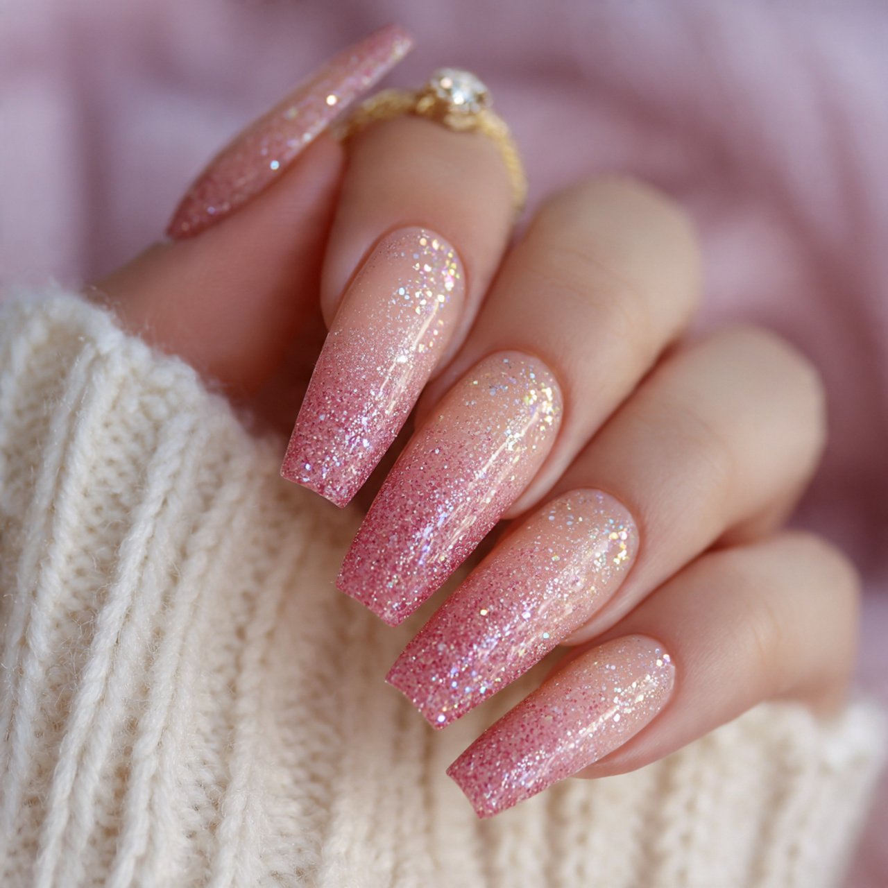 blush glitter fade acrylic nails