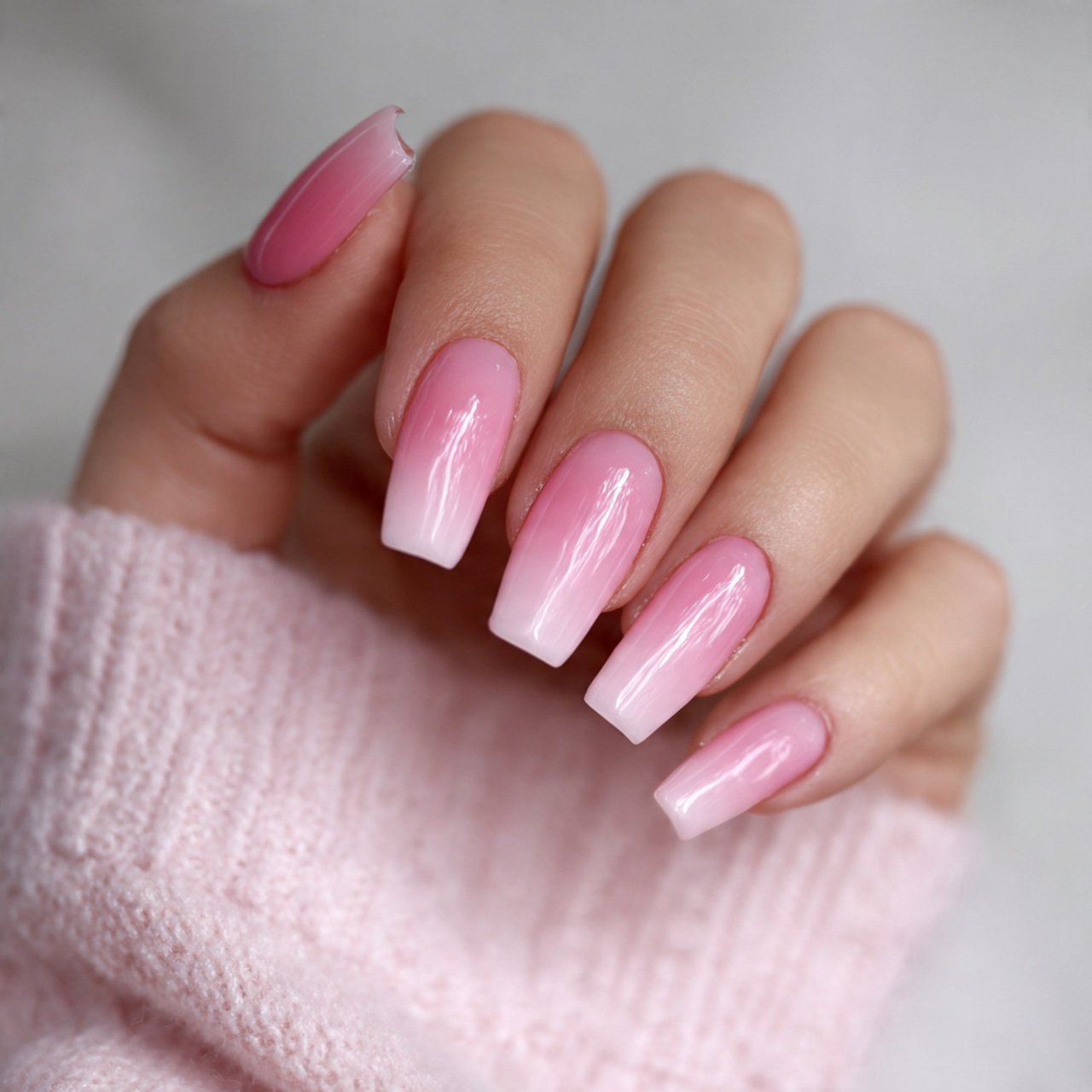 blush pink ombre girly acrylic nails