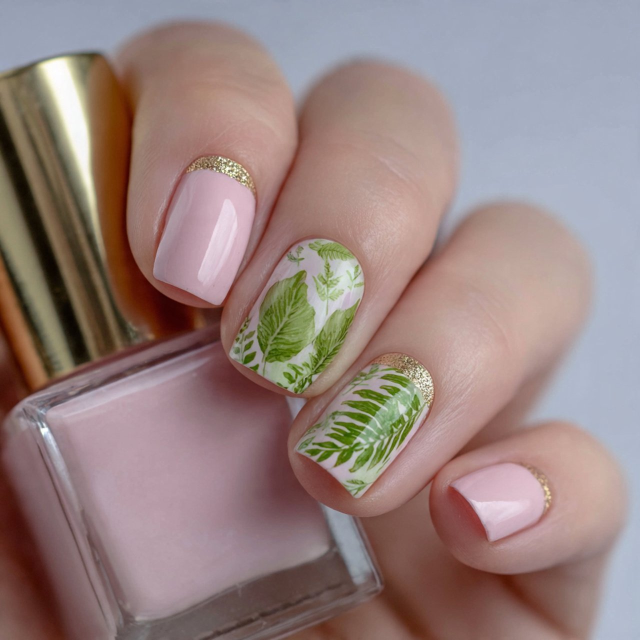 botanical leaf accent nails