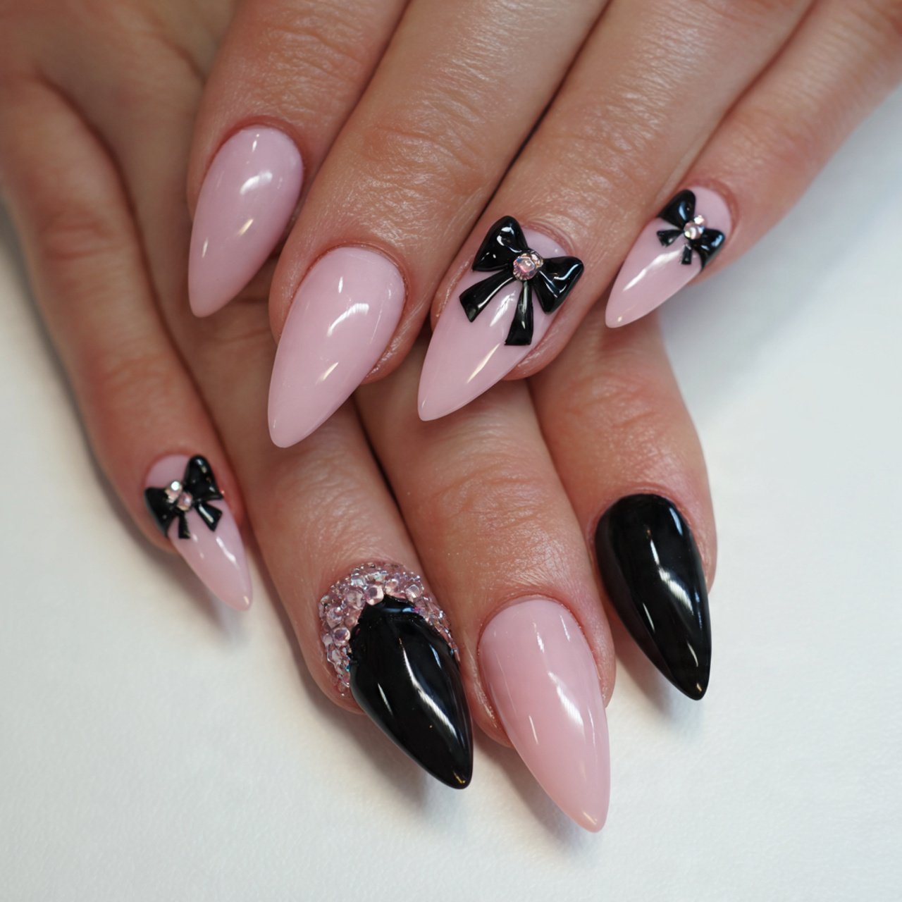 bow accent acrylic nails