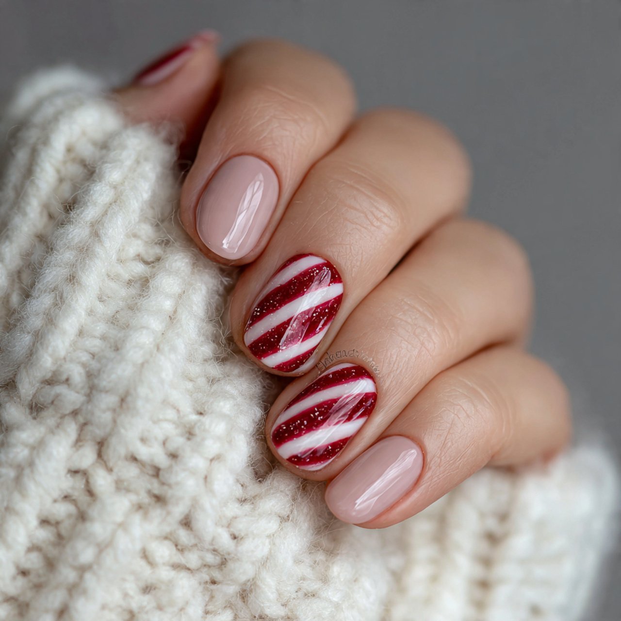 candy cane stripe accent nails