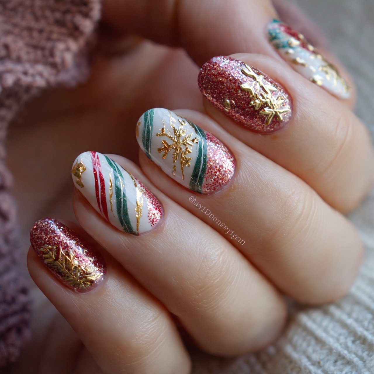 candy cane stripe accent xmas nails
