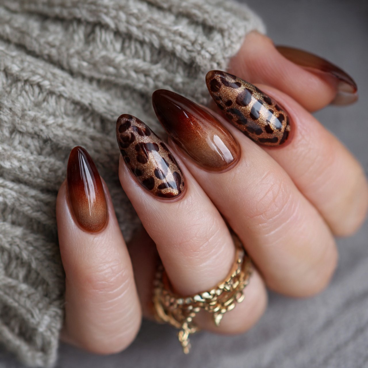 caramel ombre leopard nails