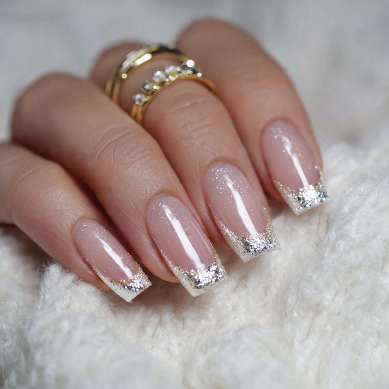 champagne glitter micro french nails