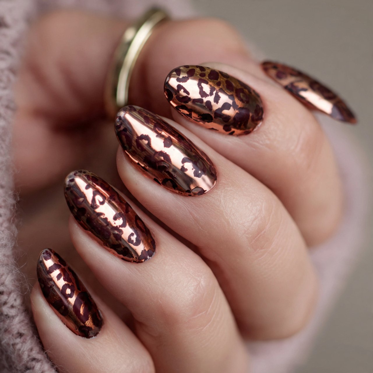 chocolate chrome leopard nails
