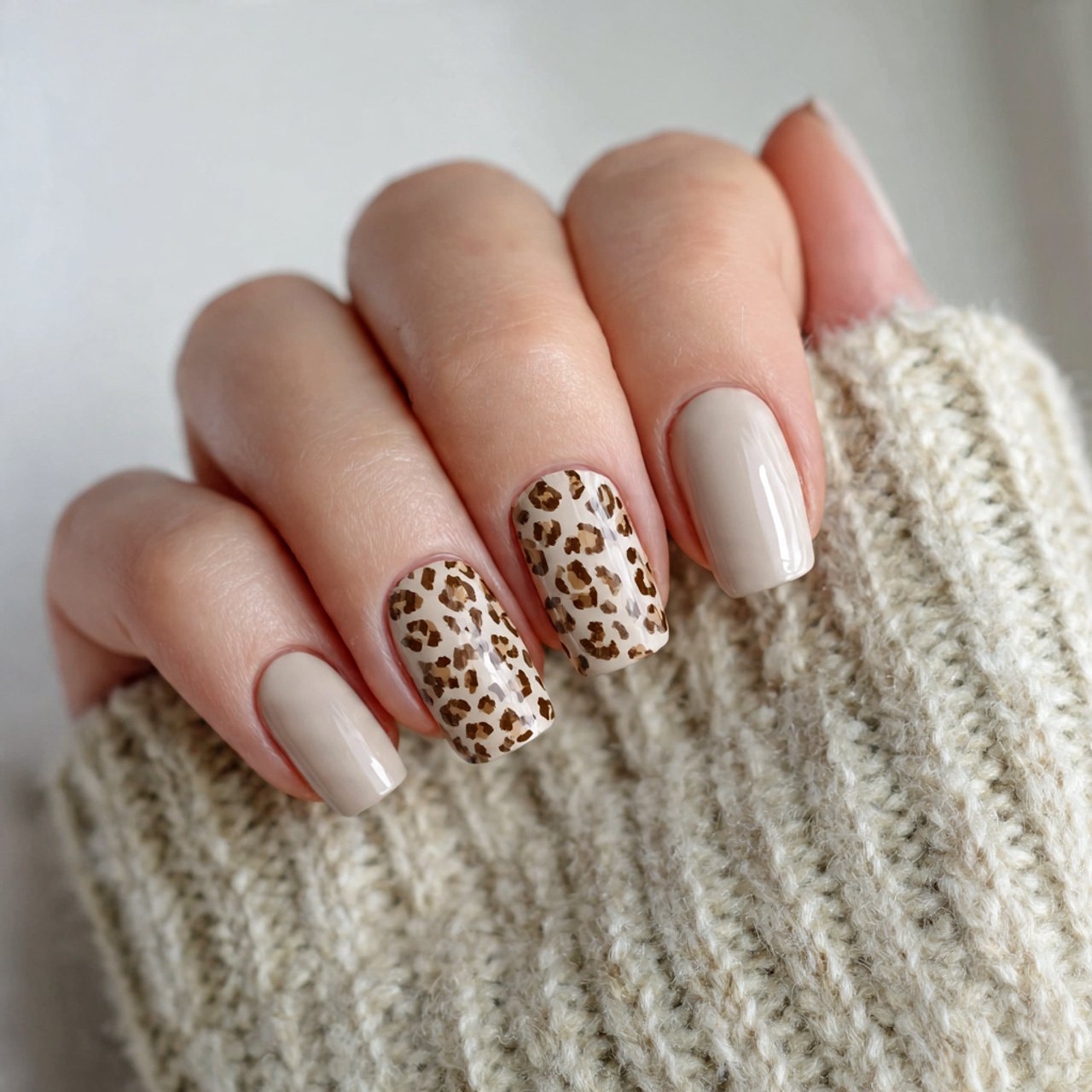 classic beige leopard nails