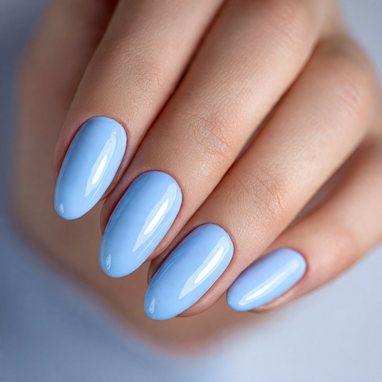 classic glossy sky blue nails