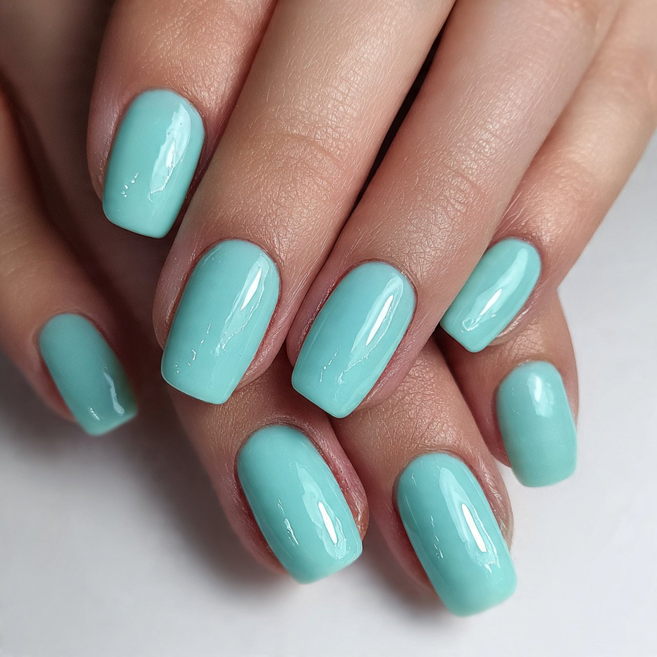 classic glossy tiffany blue nails