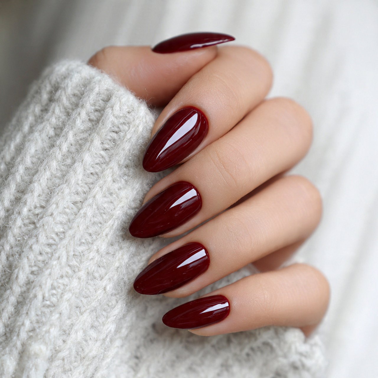 classic high gloss burgundy almond nails
