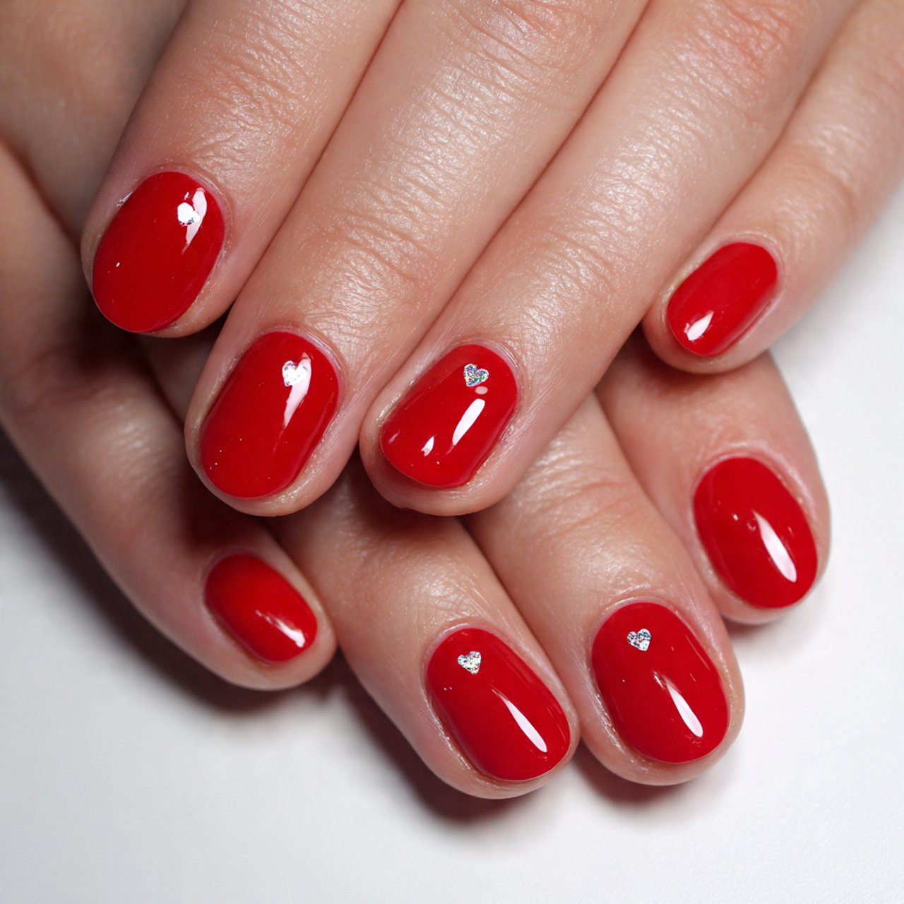 classic red with micro heart detail nails
