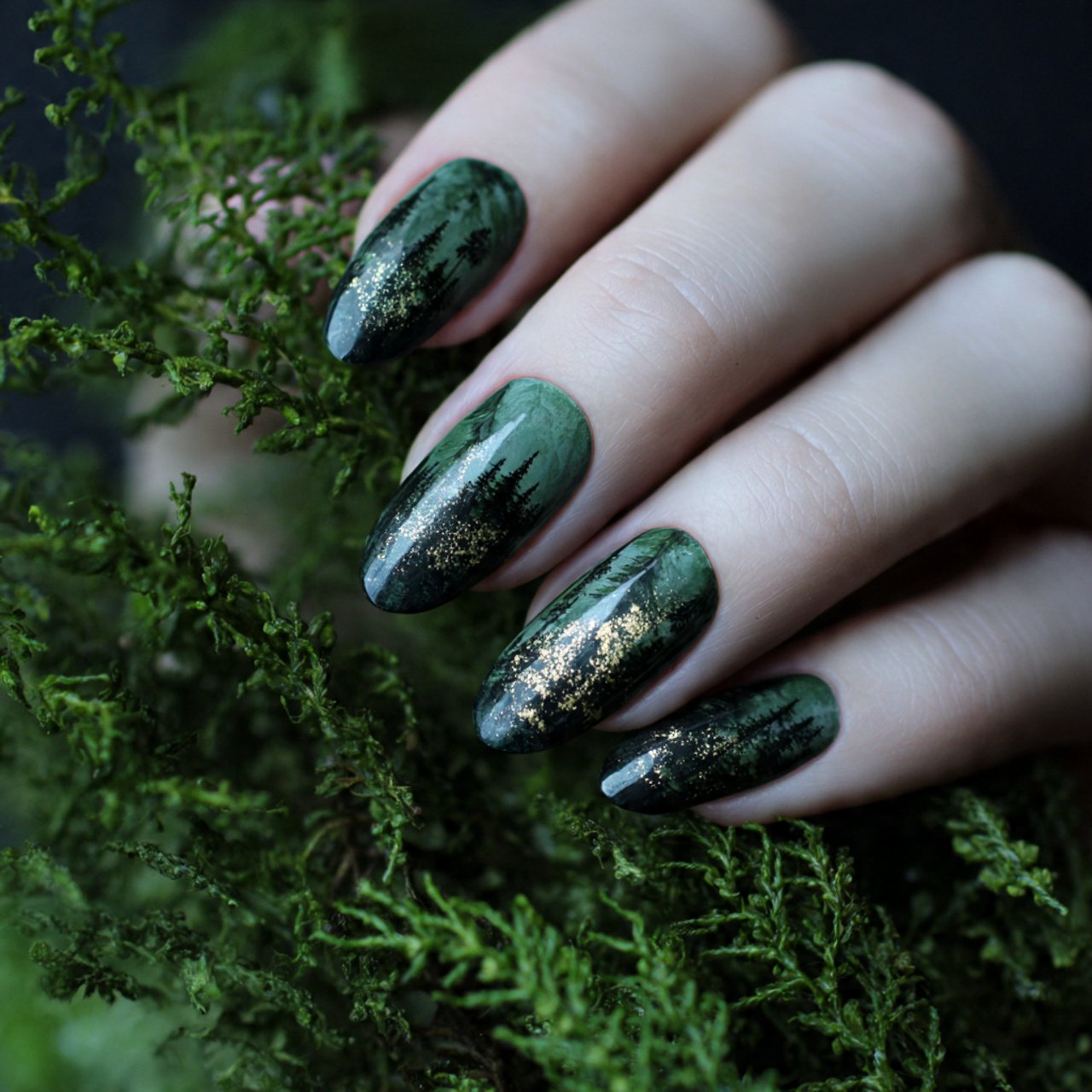 dark green forest nails