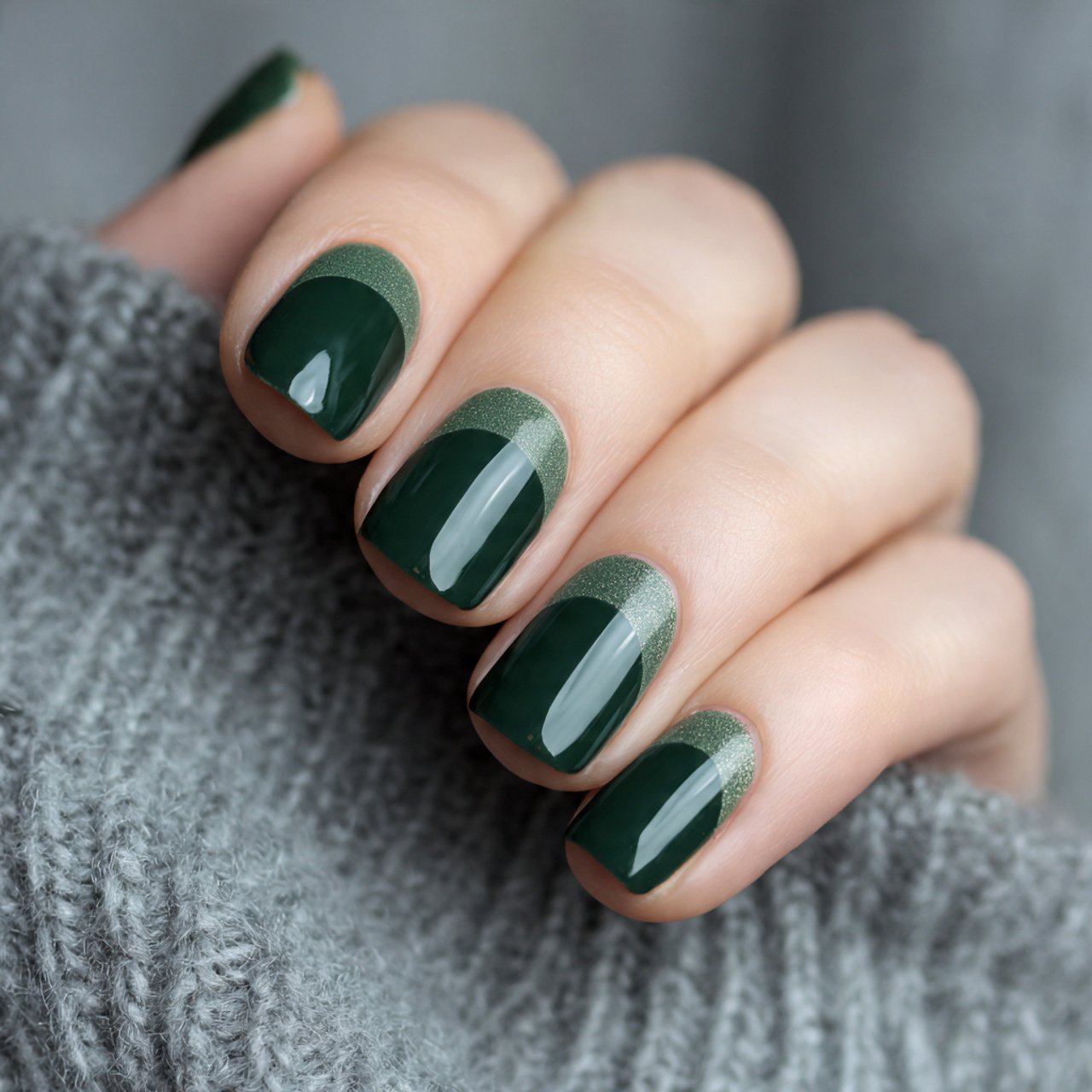 deep green and half moon nails