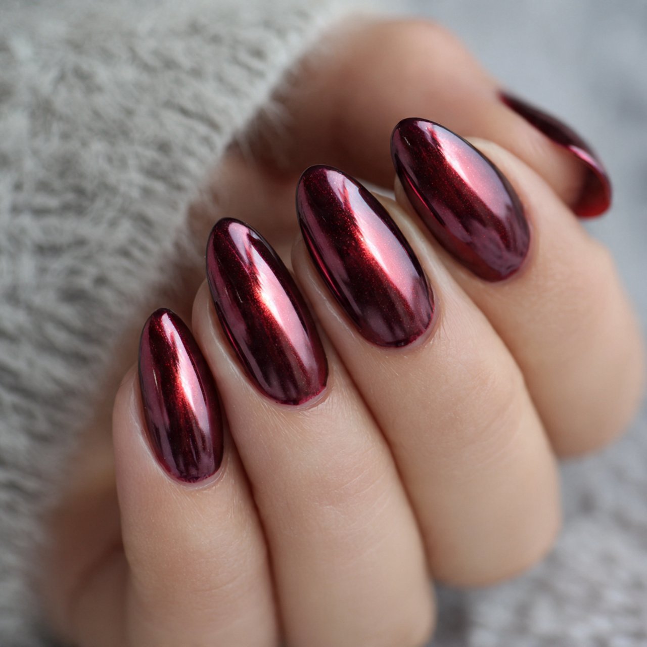 deep maroon chrome glaze nails