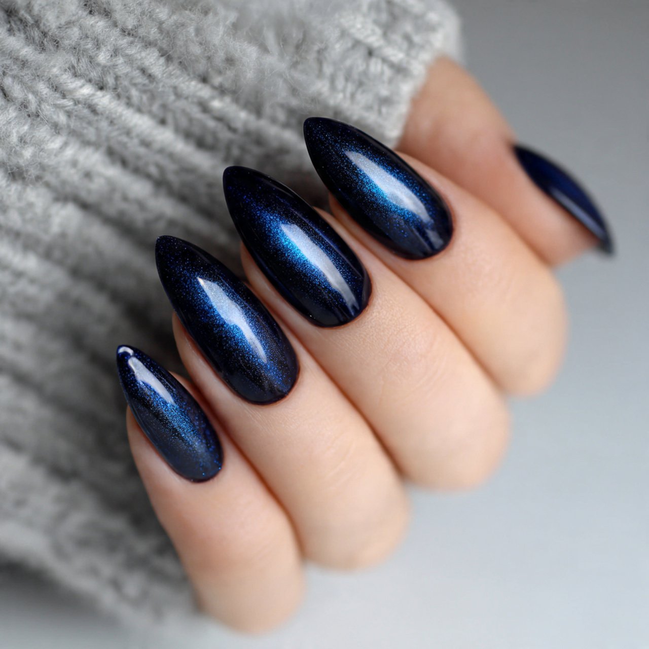 Blue Cat Eye Nails: 15 Reflective, Modern Designs That Look Salon-Luxury 2 deep navy blue cat eye nails
