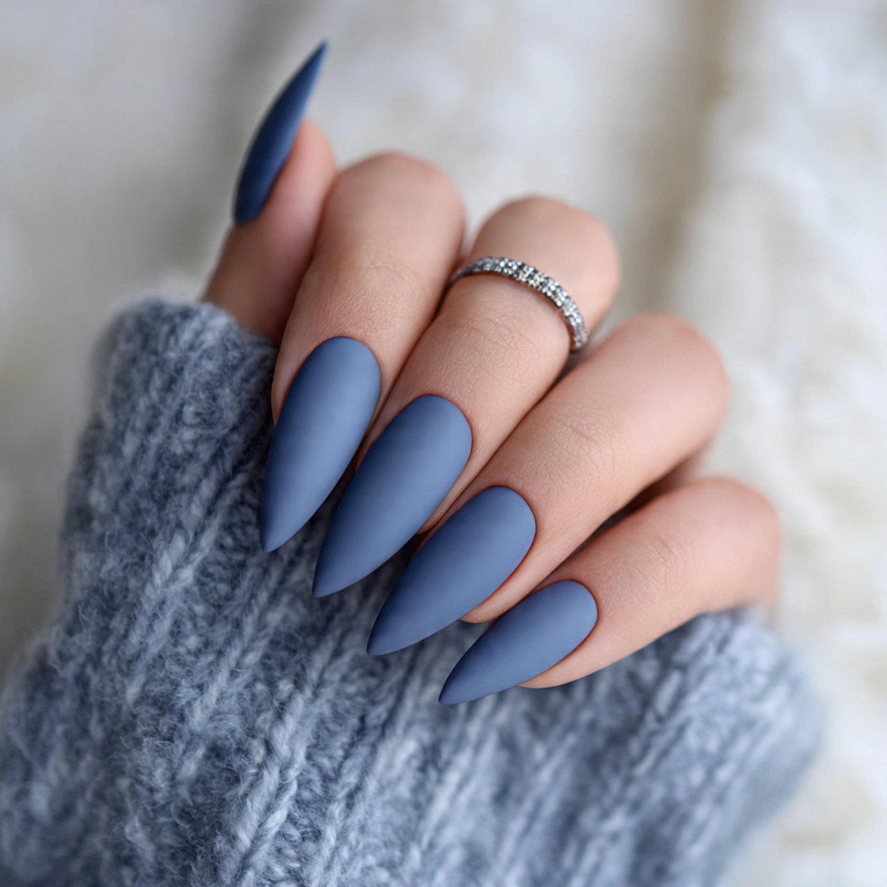 denim blue matte acrylic nails