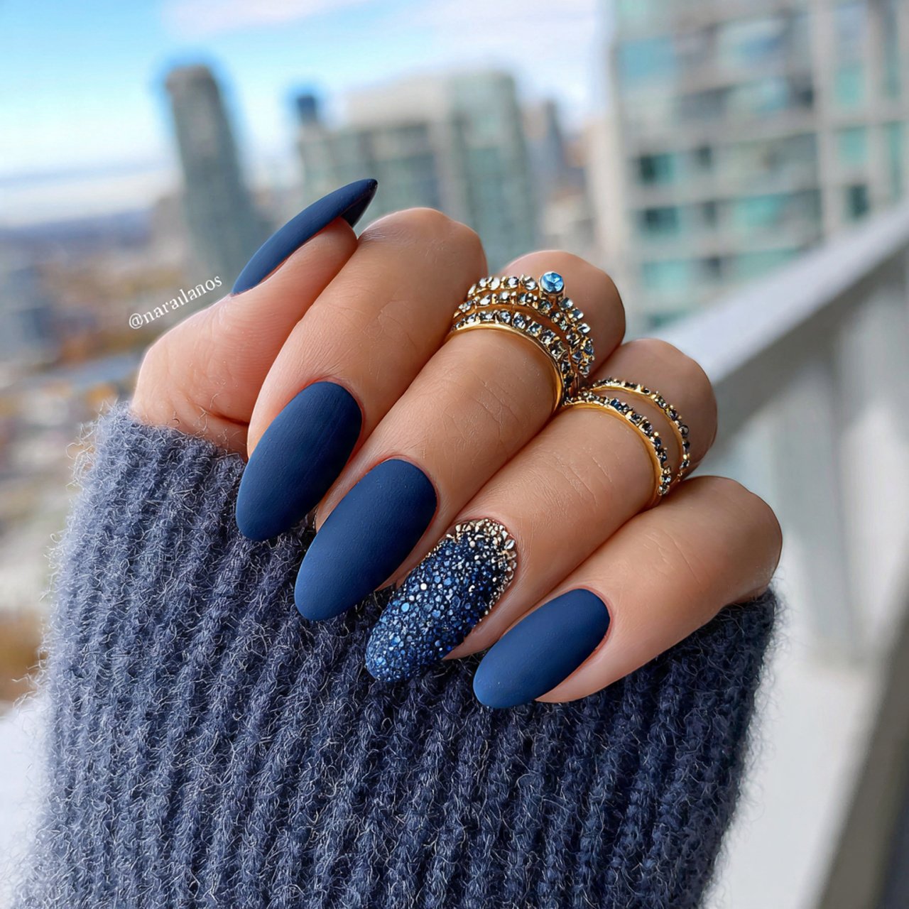 denim blue matte nails