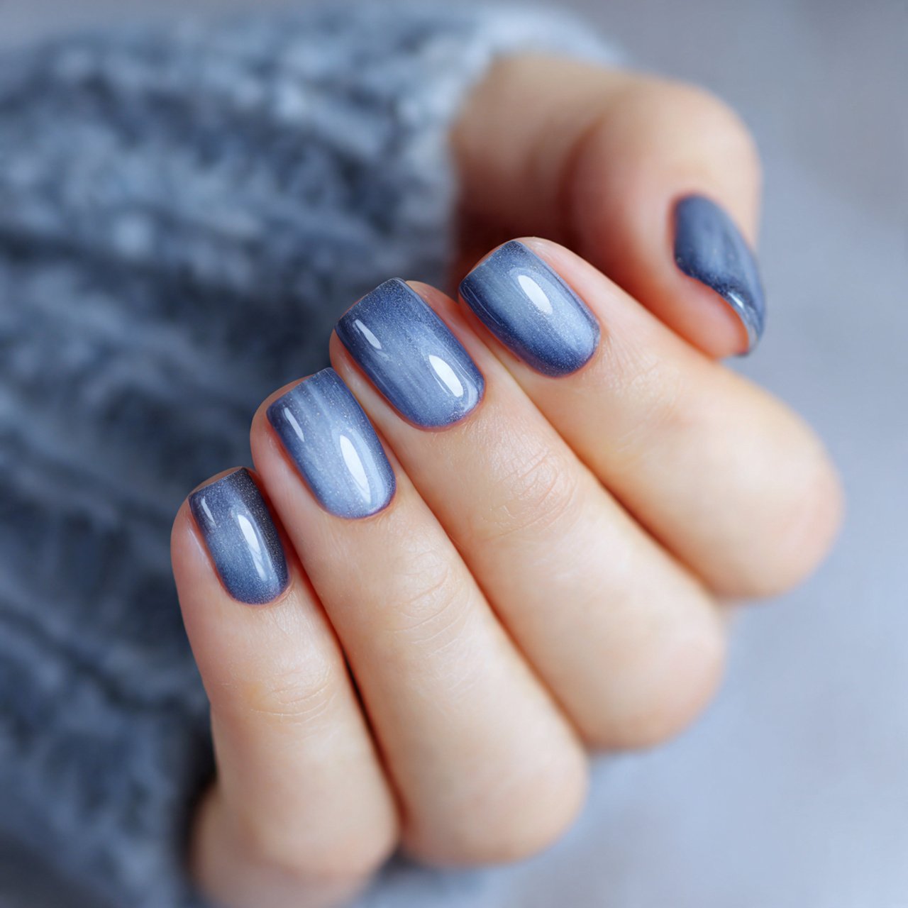 Blue Cat Eye Nails: 15 Reflective, Modern Designs That Look Salon-Luxury 7 dusty blue cat eye nails on short square nails