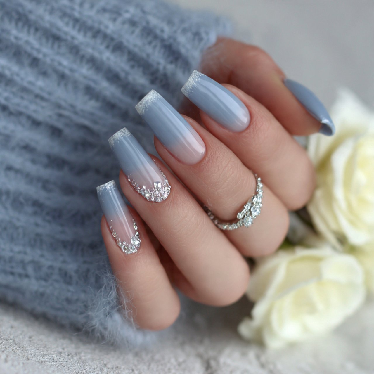 dusty blue french nails