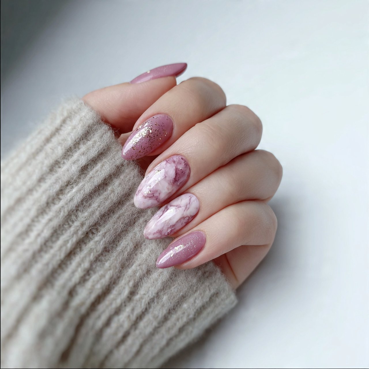 dusty pink aura nails