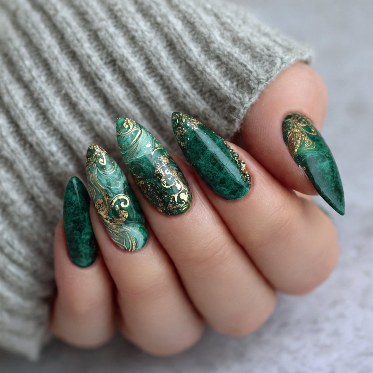 emerald green velvet xmas nails