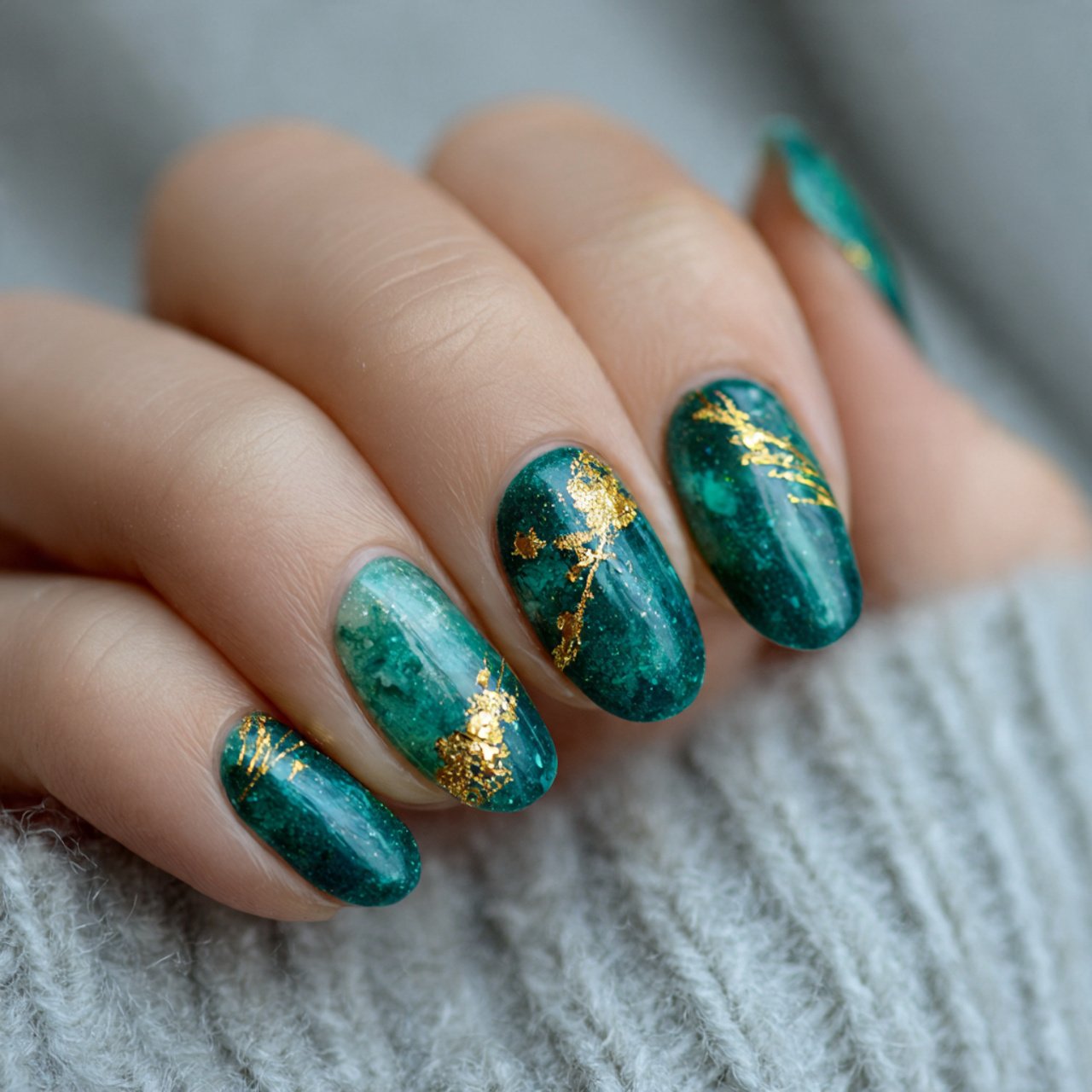 emerald with minimal gold detail nails