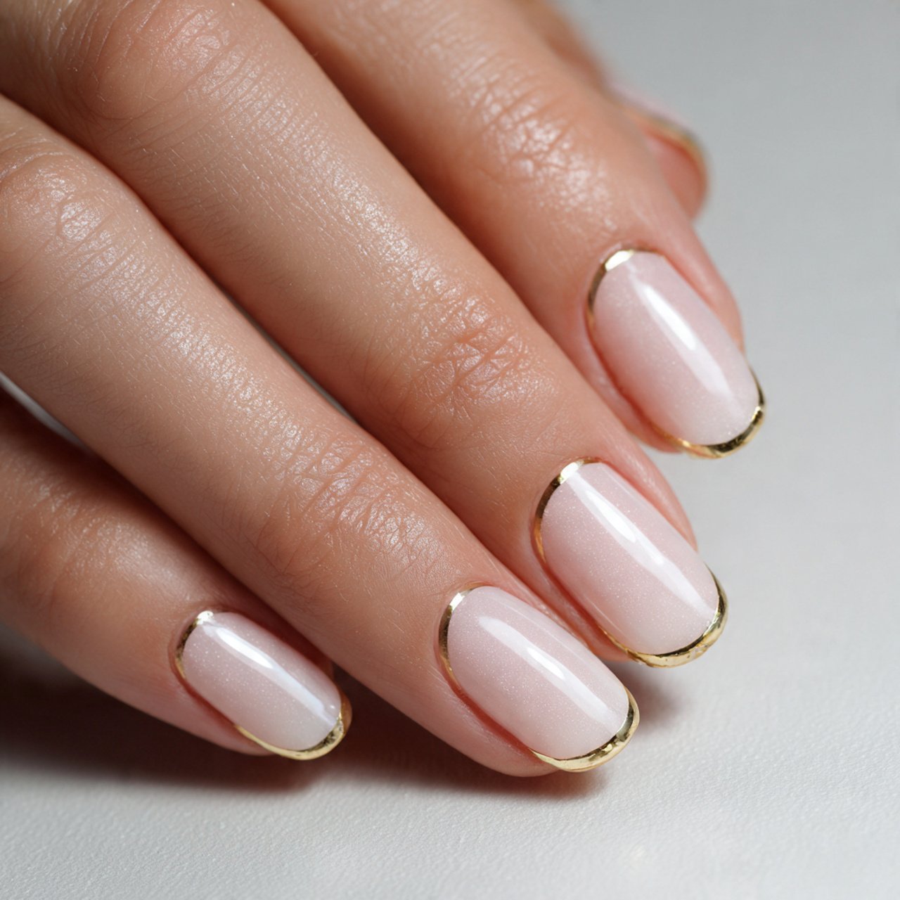 fine gold line french work nails