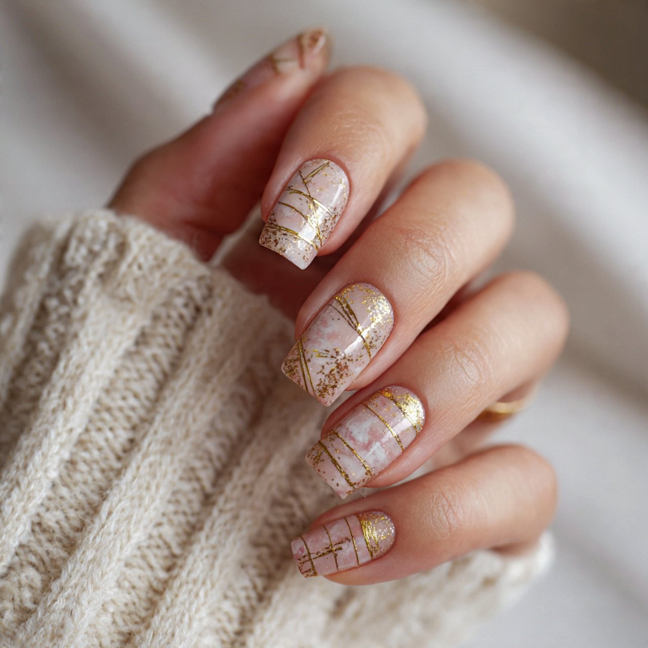 fine gold line neutral nails