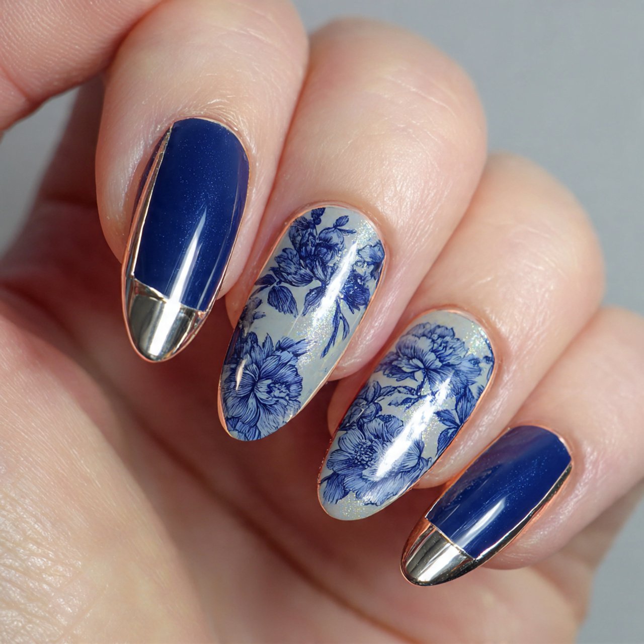 floral chrome accent nails