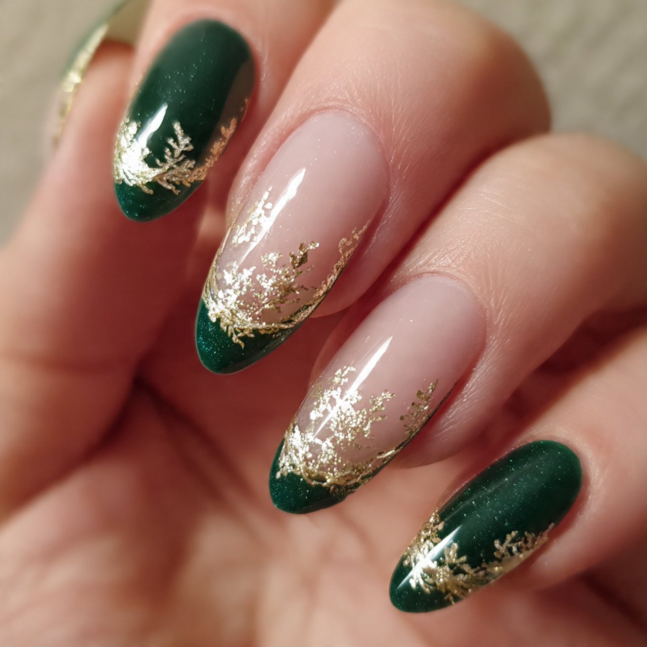 forest green french tip xmas nails