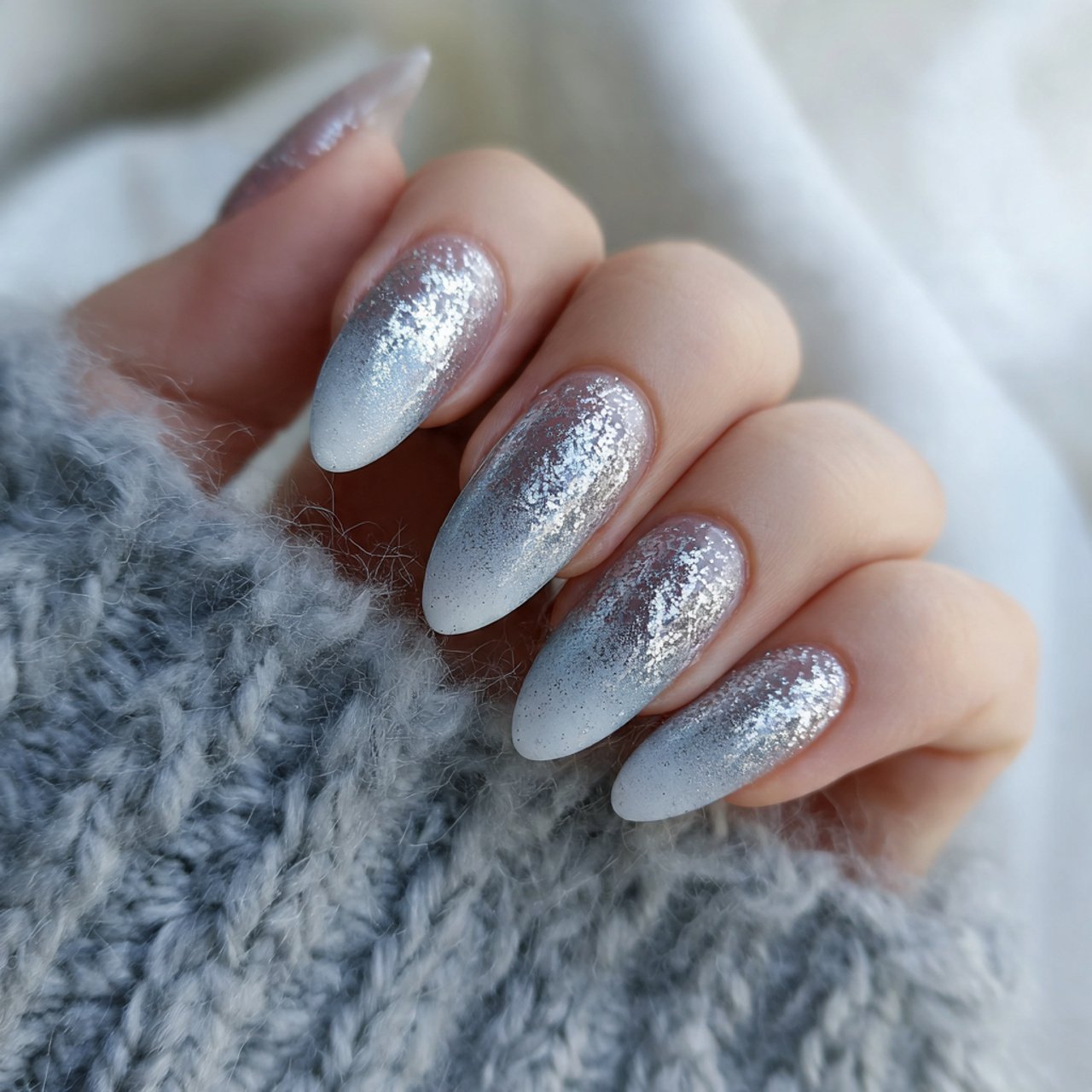 frosted silver ombr nails 1