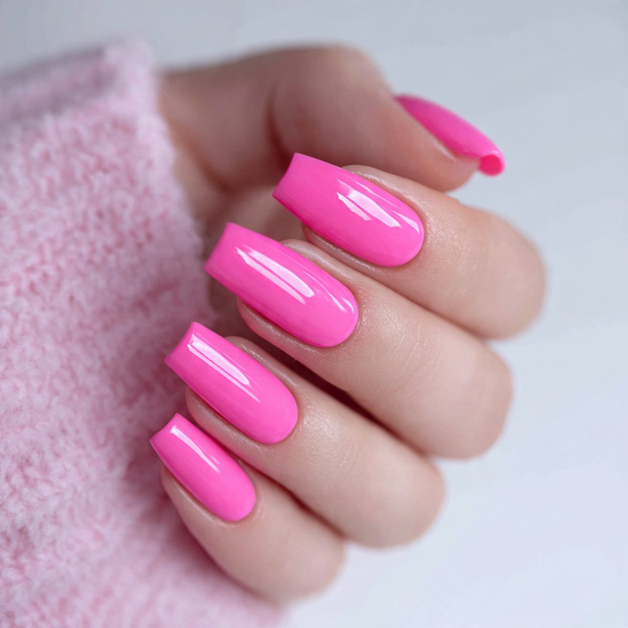 glossy barbie pink acrylic nails