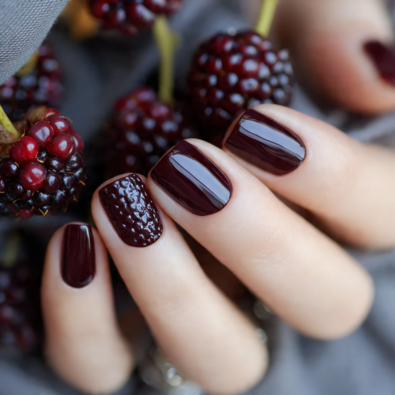 glossy blackberry short squoval nails