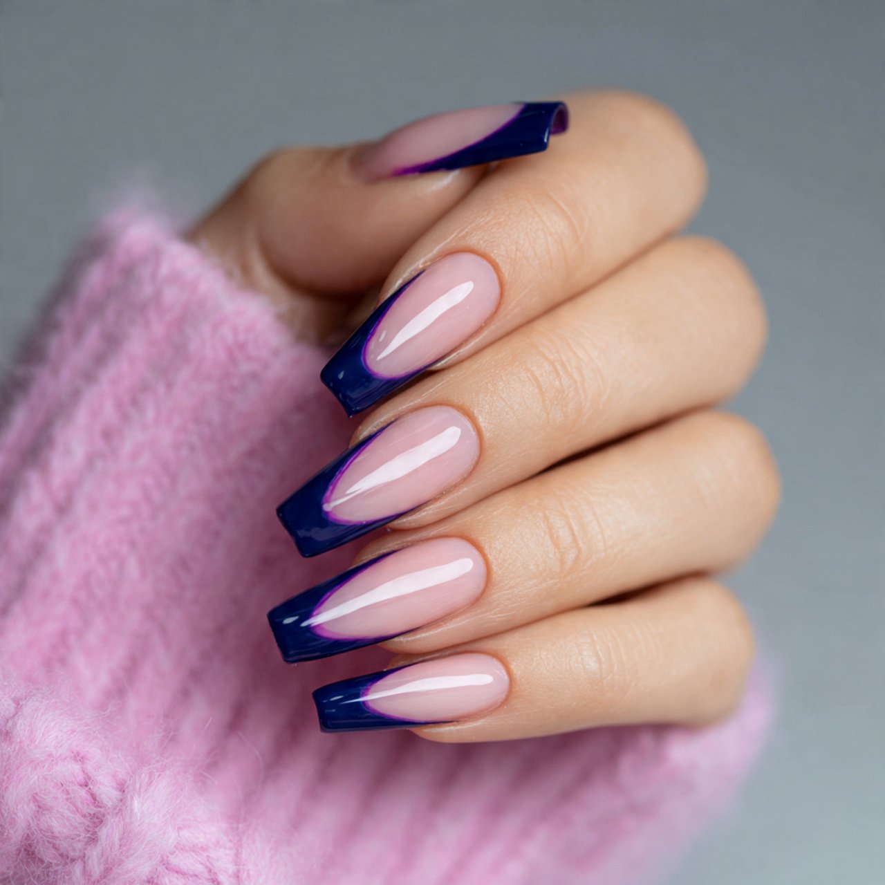 glossy blueberry french tips nails
