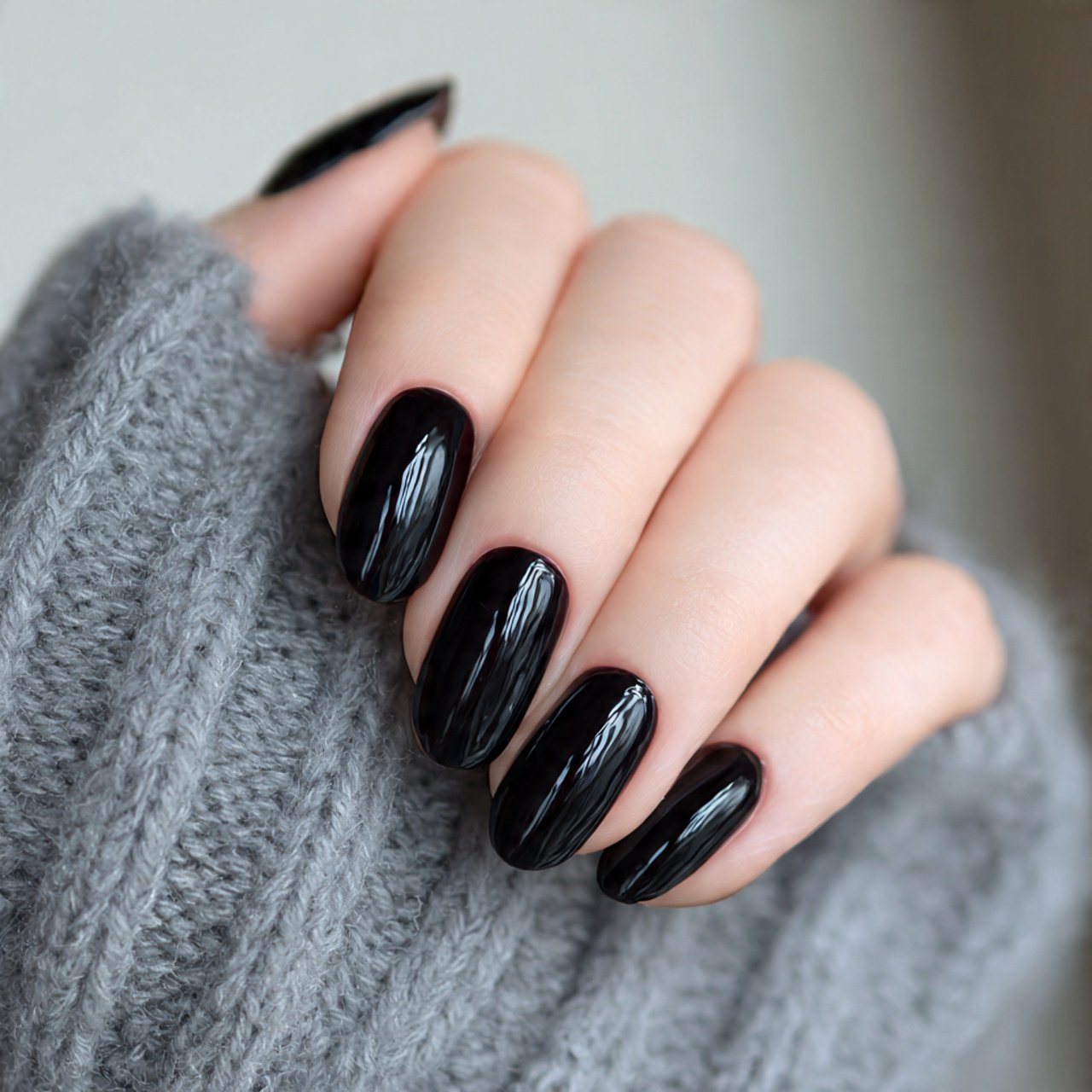glossy jet black nails