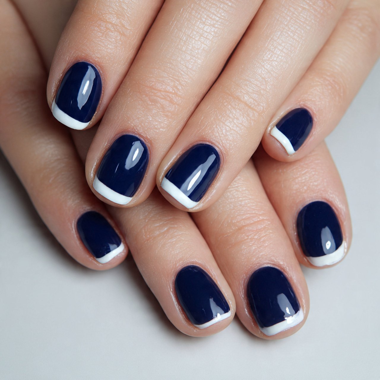 Blue and White Nails: 15 Elegant, Wearable Designs That Still Feel Fresh 3 glossy navy and white short nails