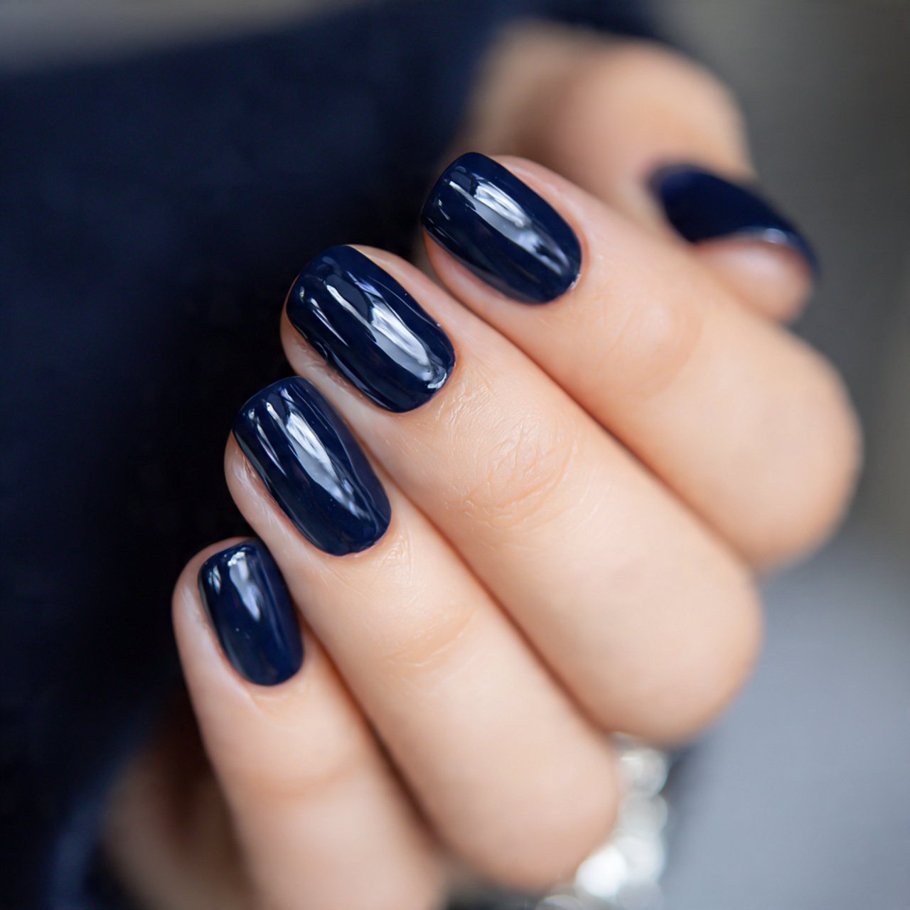 glossy navy short nails