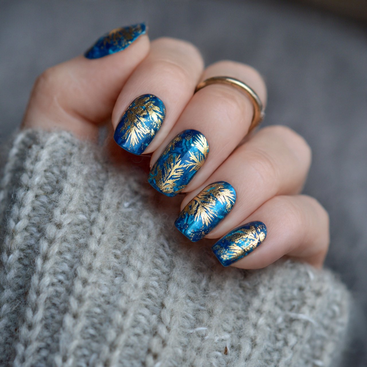 gold foil accent xmas nails