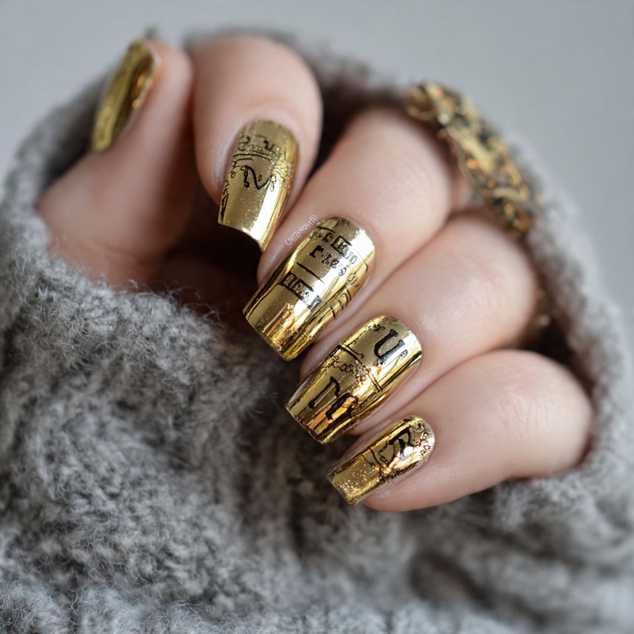 gold foil hello nails