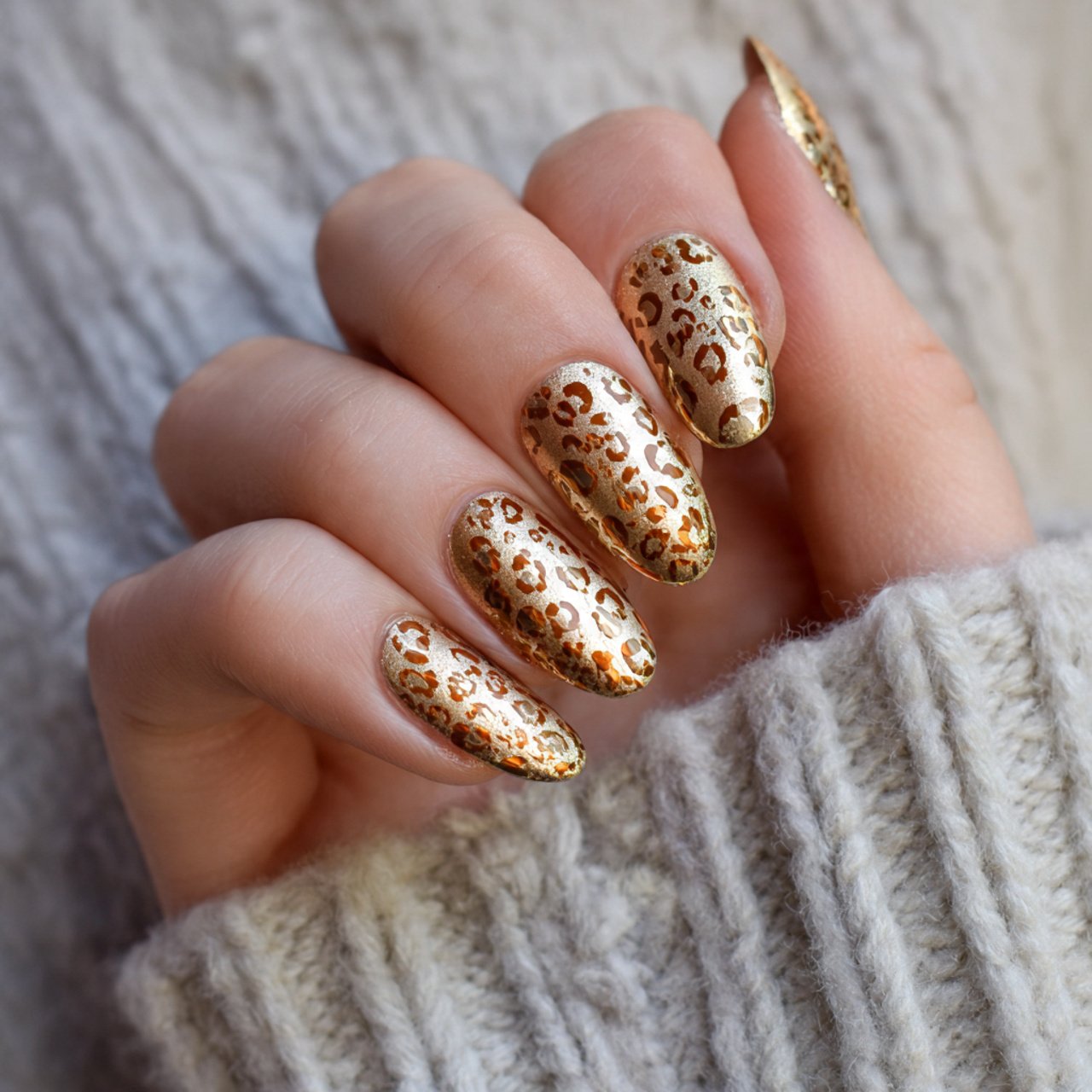 gold foil leopard nails