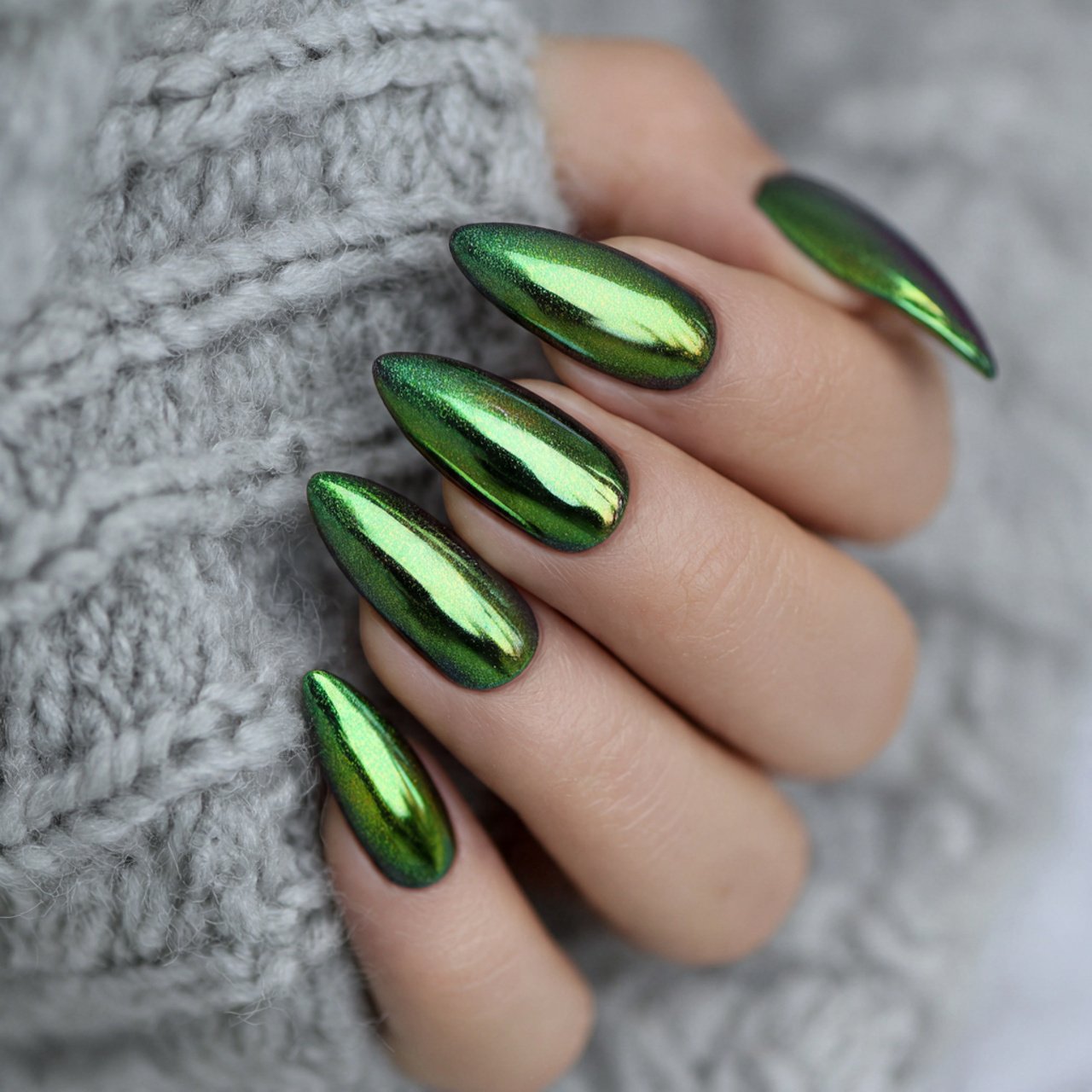 green chrome glazed nails