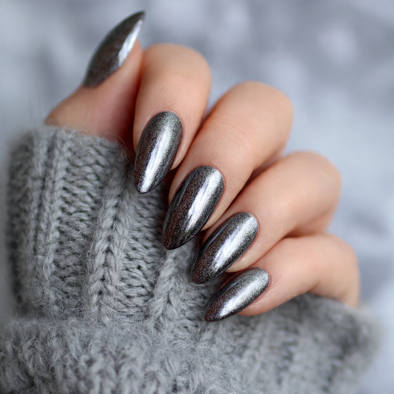 gunmetal shimmer nails