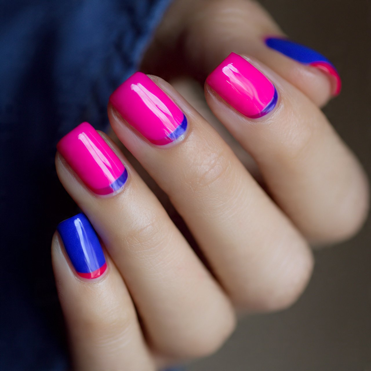 Pink and Blue Nails: 15 Fresh, Wearable Designs That Feel Trendy Without Trying Too Hard 7 hot pink and cobalt color block nails 1