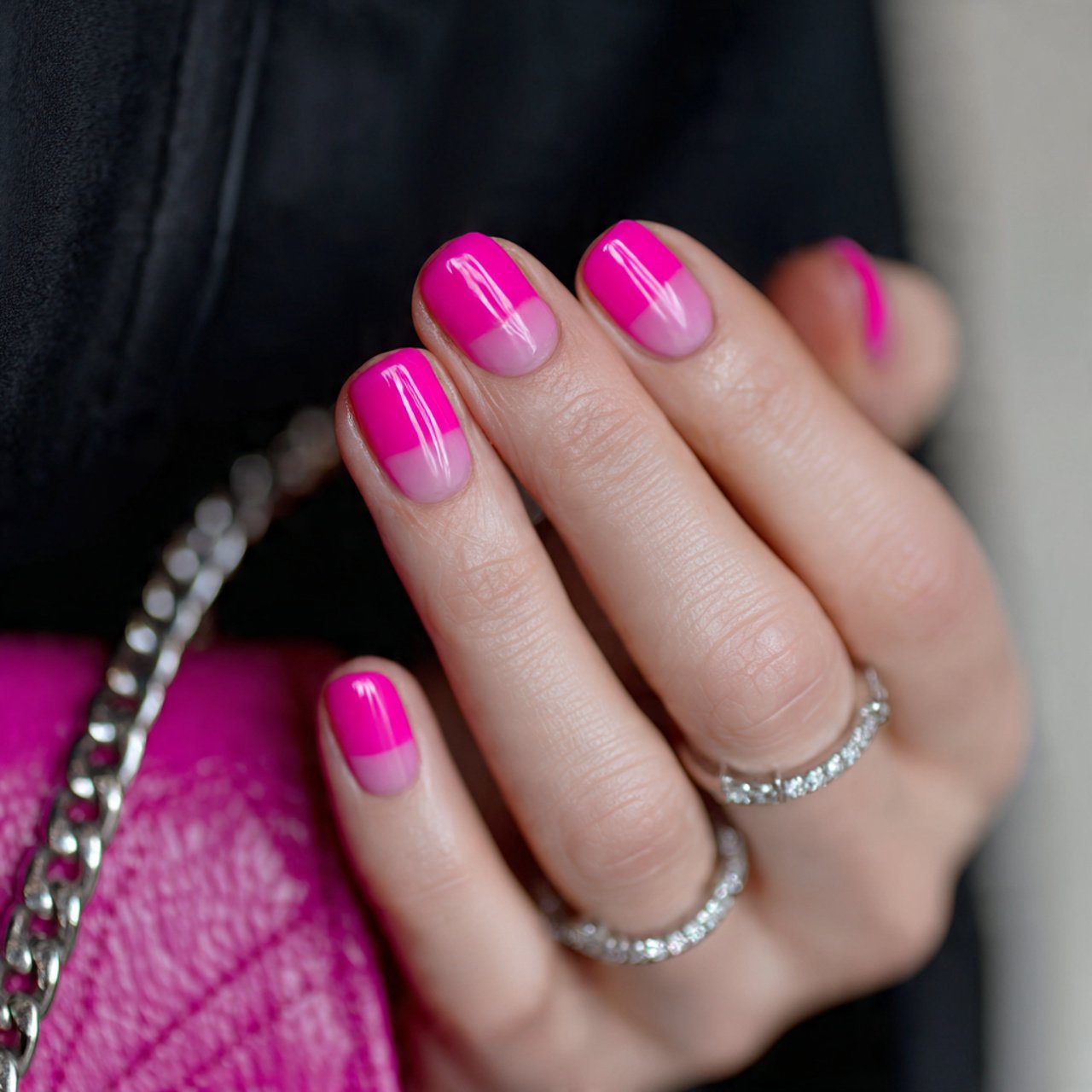 hot pink color block nails