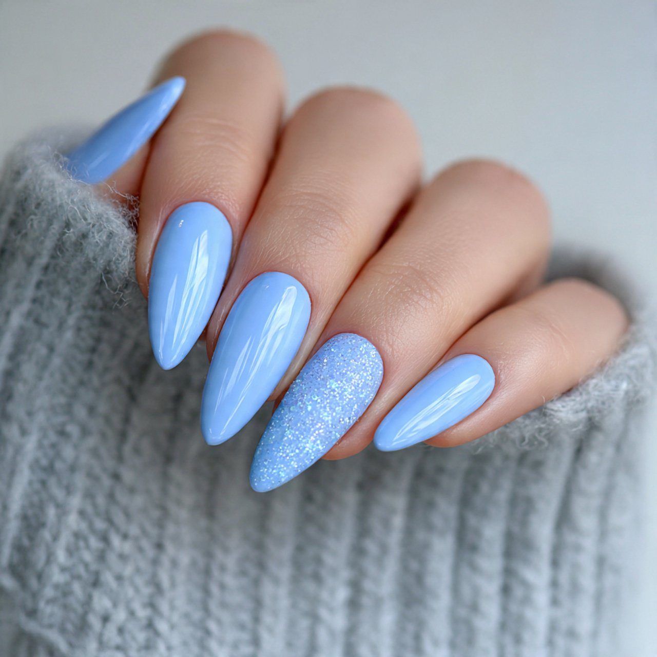 icy baby blue gloss nails