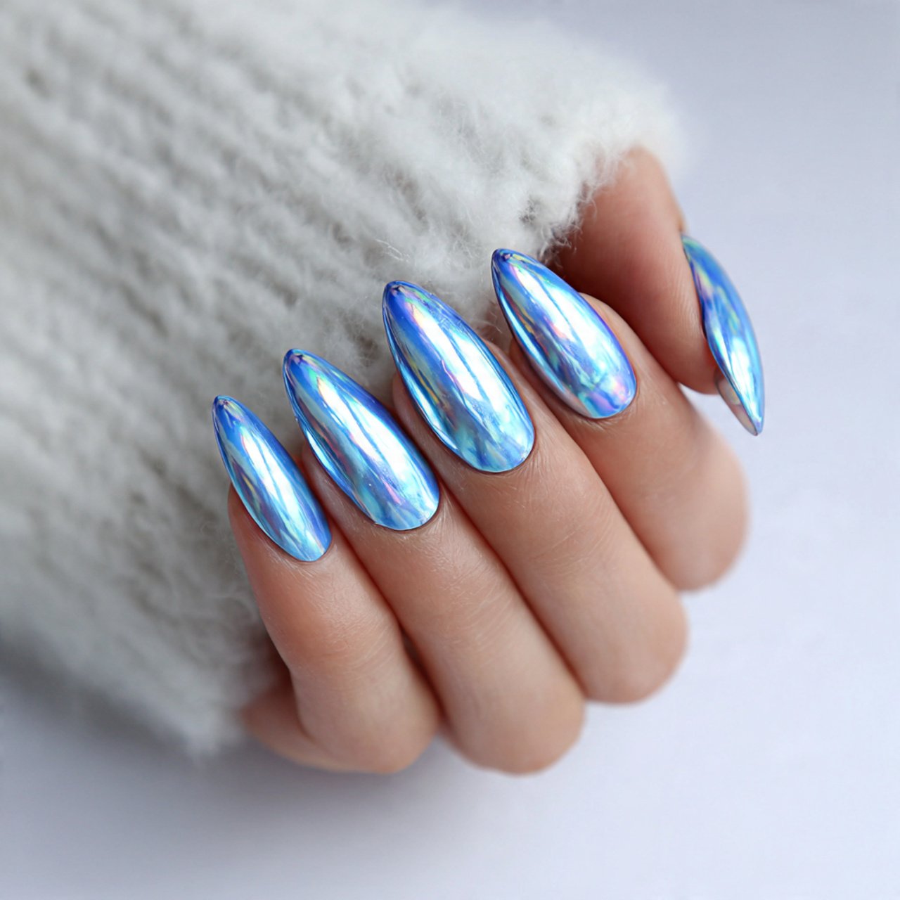 icy blue chrome nails